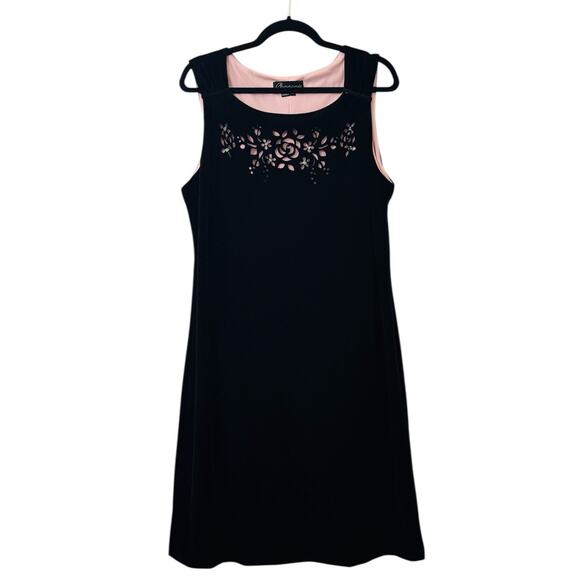 Componix Black Velvet Sleeveless Sheath Dress with Pink Lining Floral Size XL - Picture 1 of 7